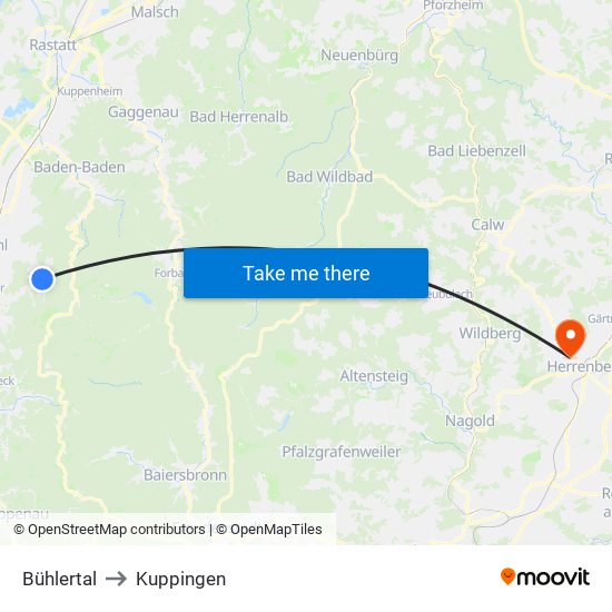 Bühlertal to Kuppingen map
