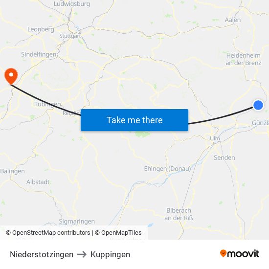 Niederstotzingen to Kuppingen map