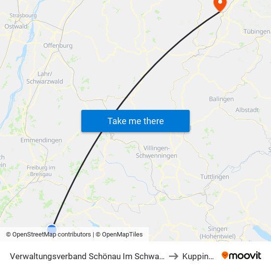 Verwaltungsverband Schönau Im Schwarzwald to Kuppingen map