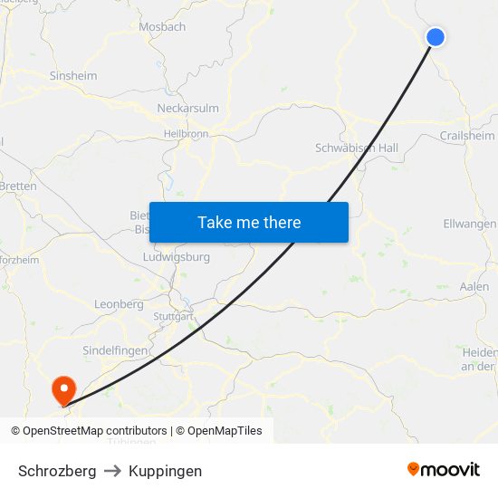 Schrozberg to Kuppingen map