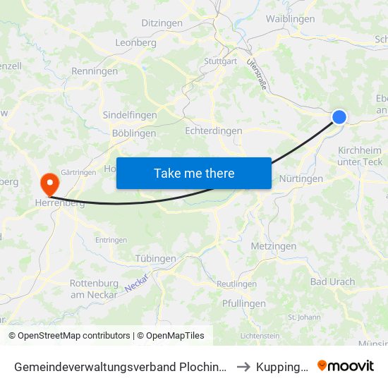 Gemeindeverwaltungsverband Plochingen to Kuppingen map