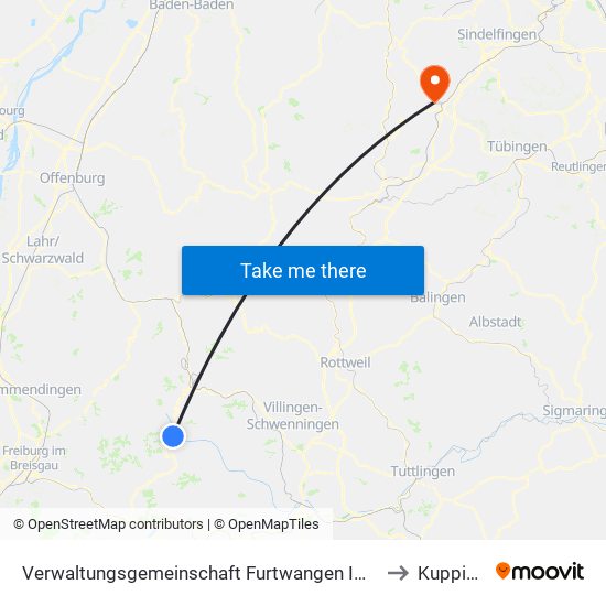 Verwaltungsgemeinschaft Furtwangen Im Schwarzwald to Kuppingen map