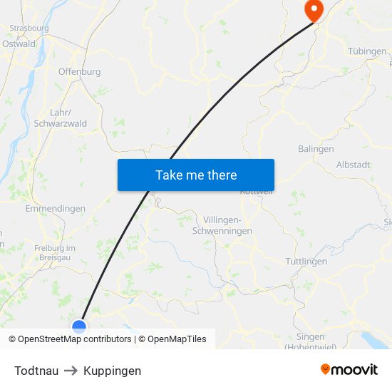 Todtnau to Kuppingen map