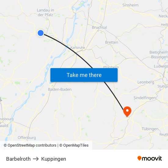 Barbelroth to Kuppingen map