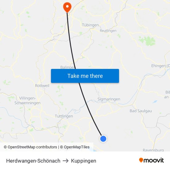 Herdwangen-Schönach to Kuppingen map