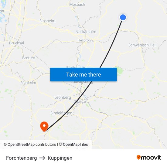 Forchtenberg to Kuppingen map