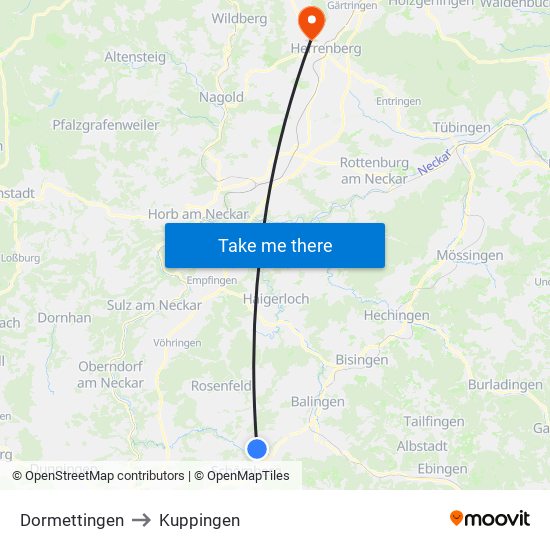 Dormettingen to Kuppingen map