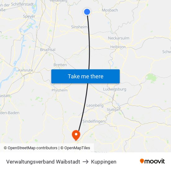 Verwaltungsverband Waibstadt to Kuppingen map