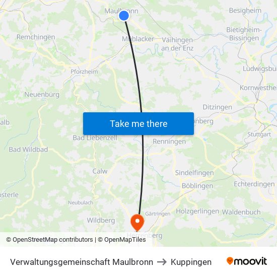 Verwaltungsgemeinschaft Maulbronn to Kuppingen map
