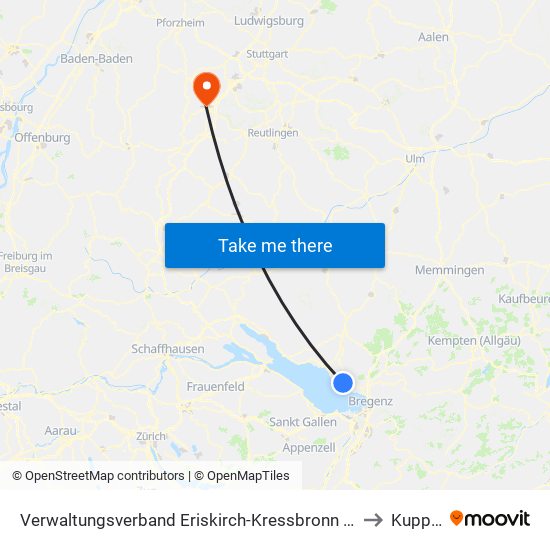 Verwaltungsverband Eriskirch-Kressbronn am Bodensee-Langenargen to Kuppingen map