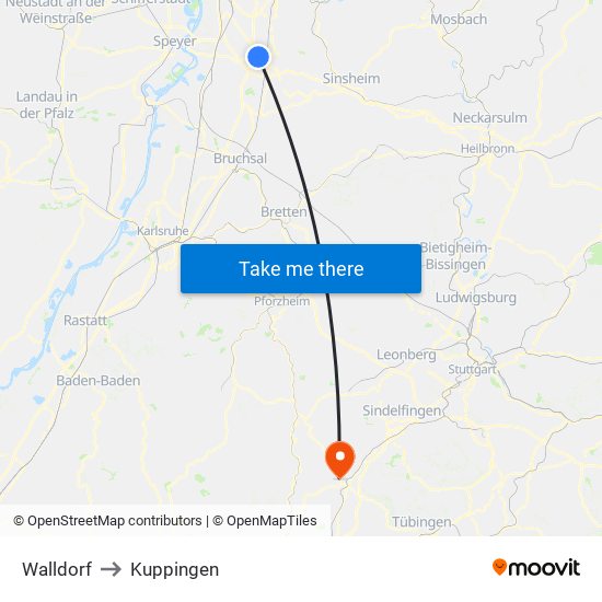 Walldorf to Kuppingen map