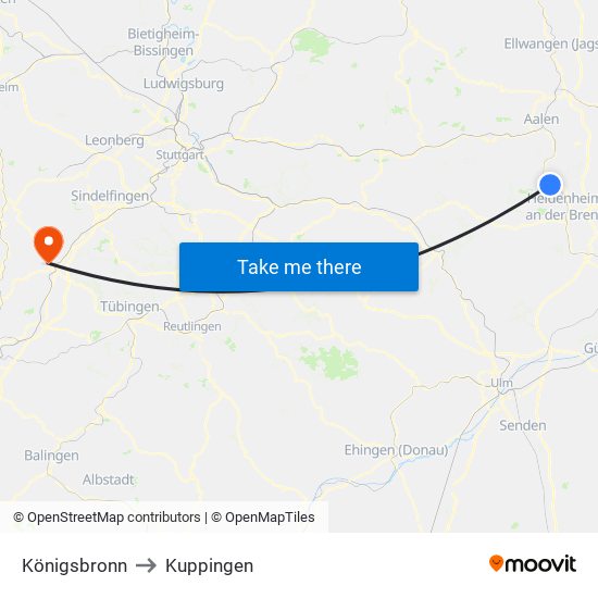 Königsbronn to Kuppingen map