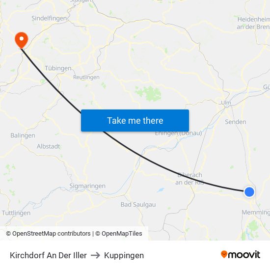 Kirchdorf An Der Iller to Kuppingen map