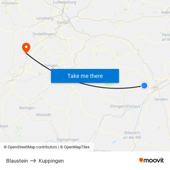 Blaustein to Kuppingen map