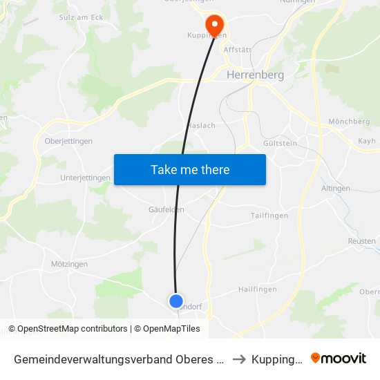 Gemeindeverwaltungsverband Oberes Gäu to Kuppingen map