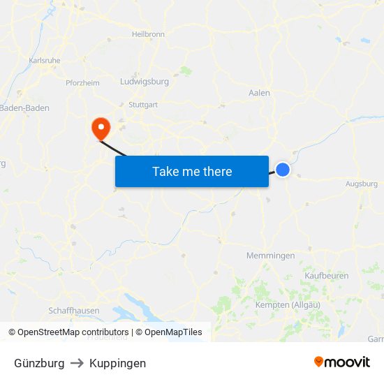 Günzburg to Kuppingen map