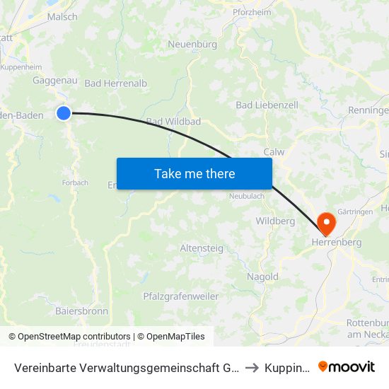 Vereinbarte Verwaltungsgemeinschaft Gernsbach to Kuppingen map