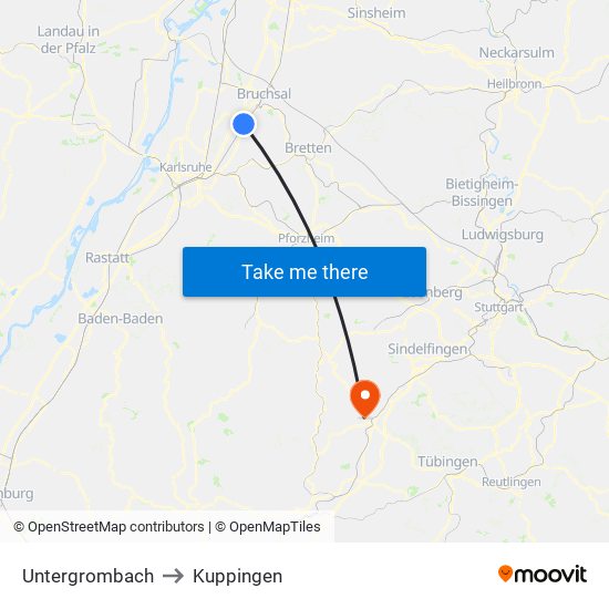 Untergrombach to Kuppingen map