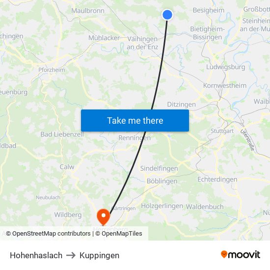 Hohenhaslach to Kuppingen map