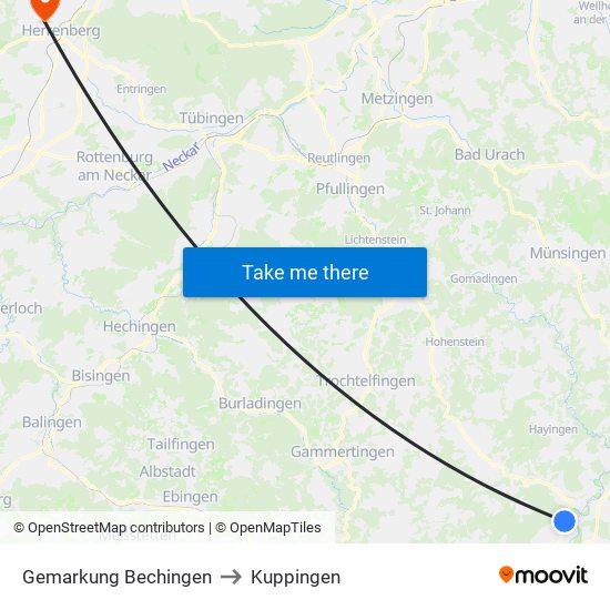 Gemarkung Bechingen to Kuppingen map