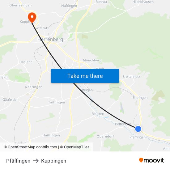 Pfäffingen to Kuppingen map