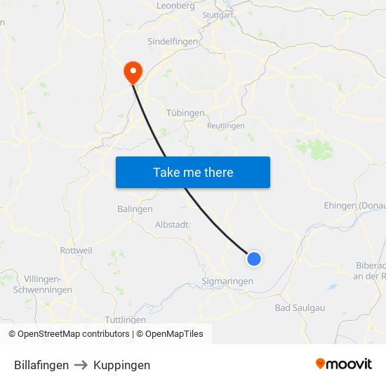 Billafingen to Kuppingen map