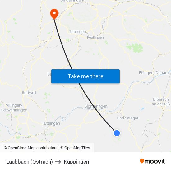 Laubbach (Ostrach) to Kuppingen map