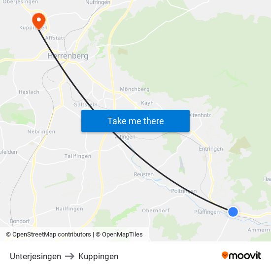 Unterjesingen to Kuppingen map