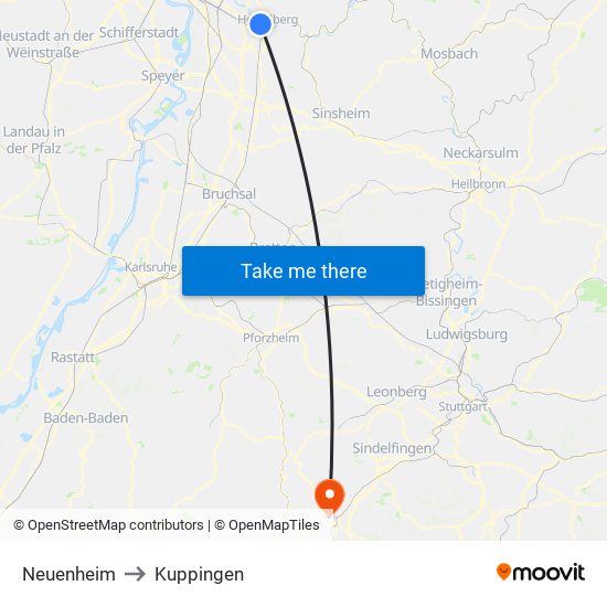 Neuenheim to Kuppingen map