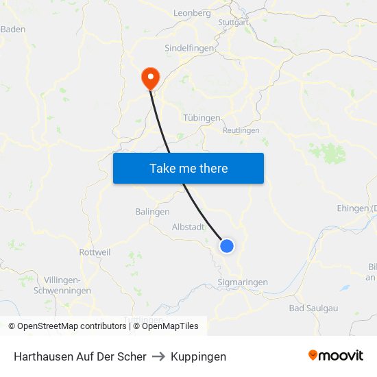 Harthausen Auf Der Scher to Kuppingen map