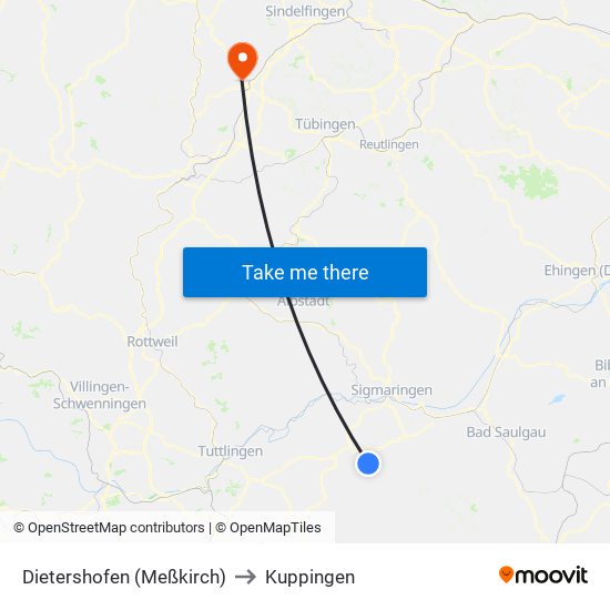 Dietershofen (Meßkirch) to Kuppingen map