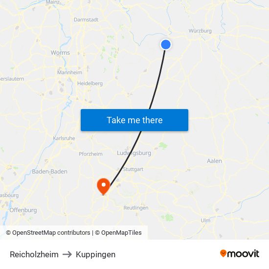 Reicholzheim to Kuppingen map