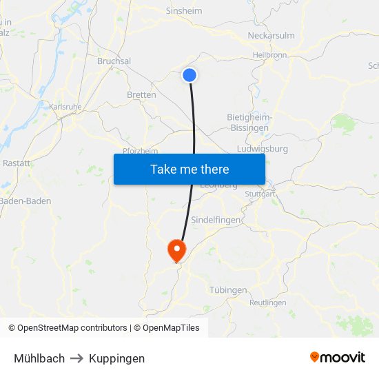 Mühlbach to Kuppingen map