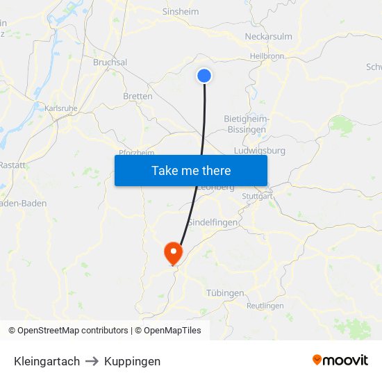 Kleingartach to Kuppingen map
