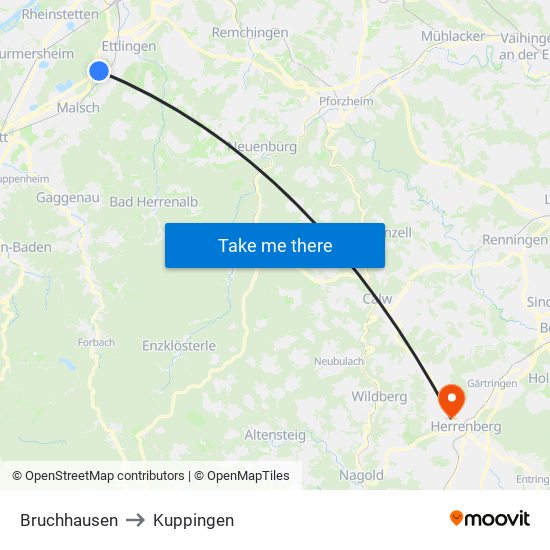 Bruchhausen to Kuppingen map