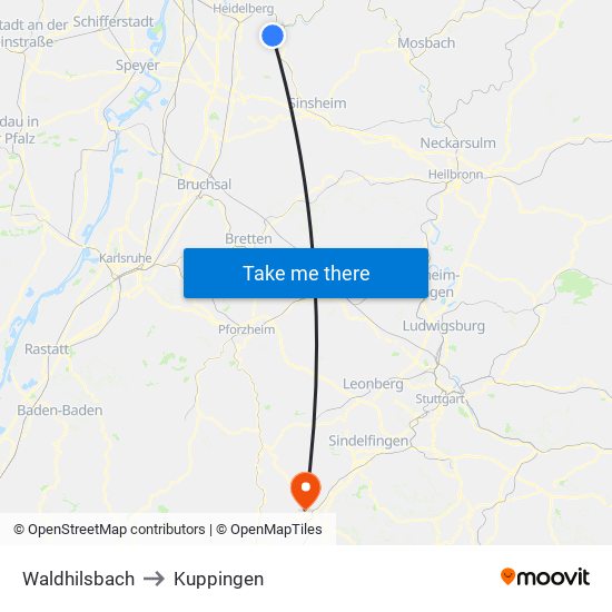 Waldhilsbach to Kuppingen map