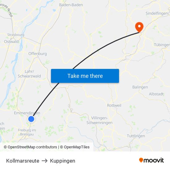 Kollmarsreute to Kuppingen map