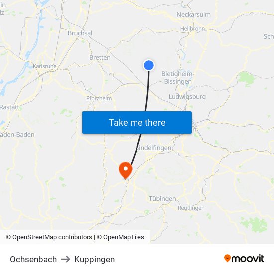 Ochsenbach to Kuppingen map