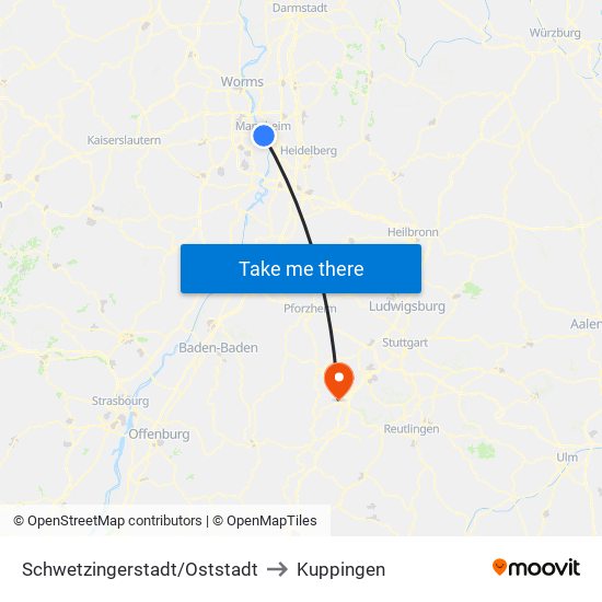 Schwetzingerstadt/Oststadt to Kuppingen map