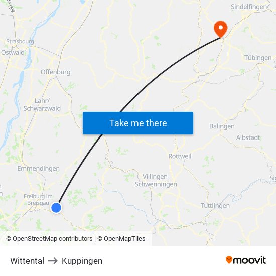 Wittental to Kuppingen map