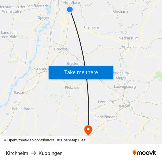 Kirchheim to Kuppingen map