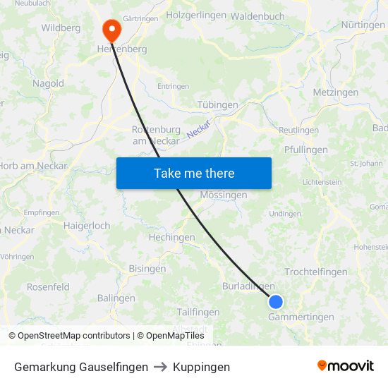 Gemarkung Gauselfingen to Kuppingen map