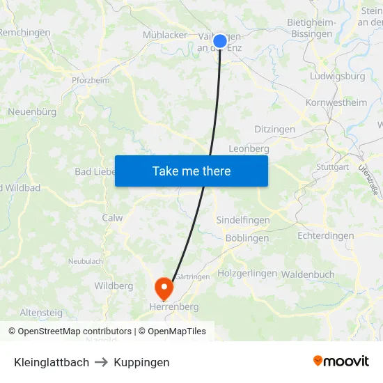 Kleinglattbach to Kuppingen map
