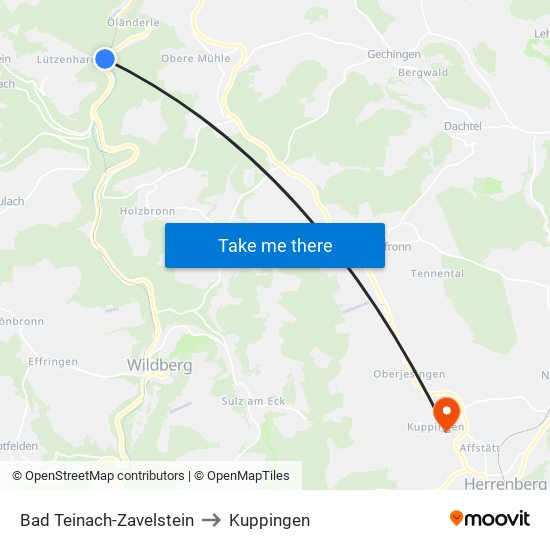 Bad Teinach-Zavelstein to Kuppingen map