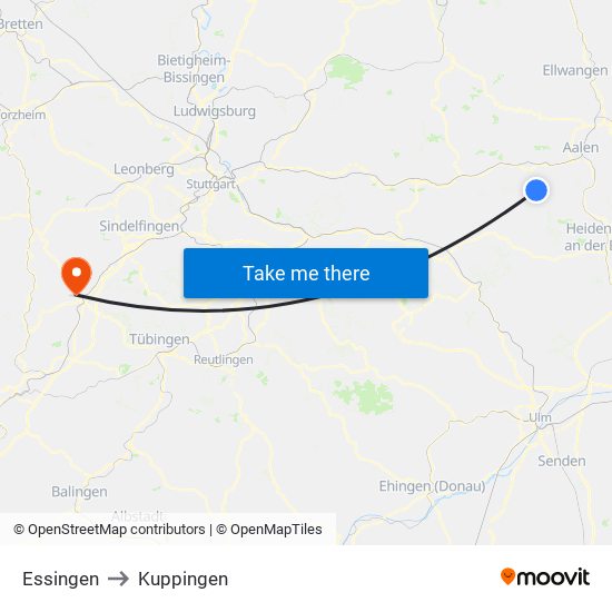 Essingen to Kuppingen map