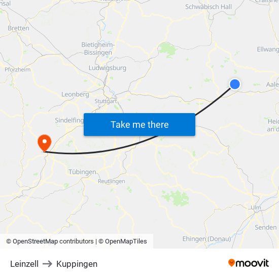 Leinzell to Kuppingen map