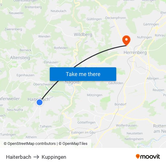 Haiterbach to Kuppingen map