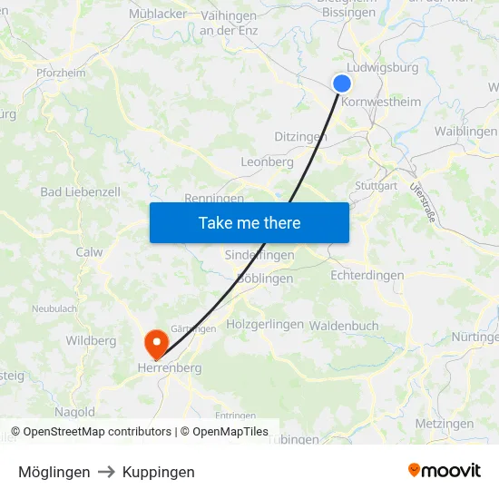 Möglingen to Kuppingen map