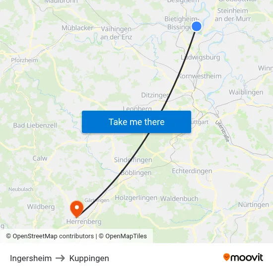 Ingersheim to Kuppingen map