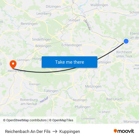 Reichenbach An Der Fils to Kuppingen map